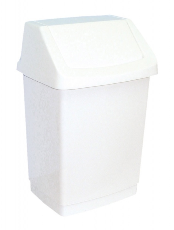 Kosz na odpady z uchylną pokrywą z tworzywa sztucznego o poj.25l, kolor biały